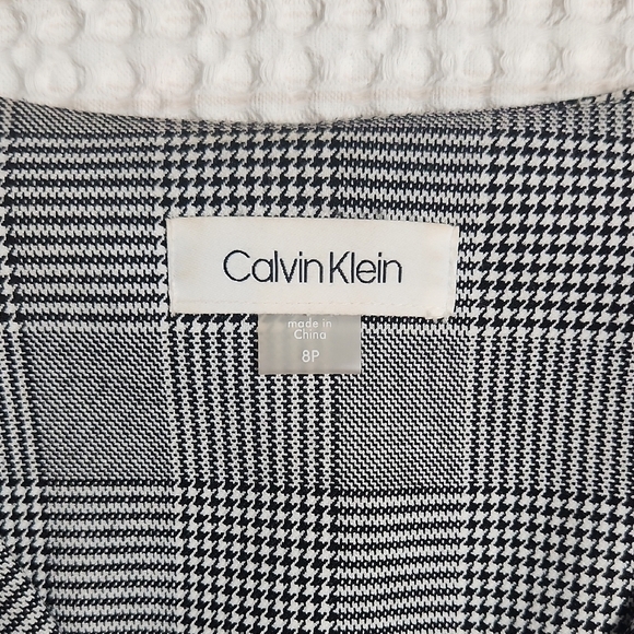 Calvin Klein Gray and Black Asymmetrical Midi Dress with V-Neck and Cap Sleeves - Picture 2 of 5